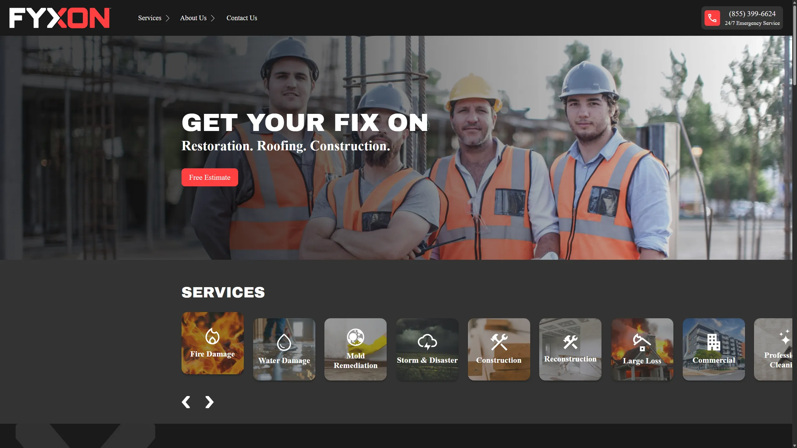 Fyxon Construction and Restoration Website — screenshot of responsive homepage