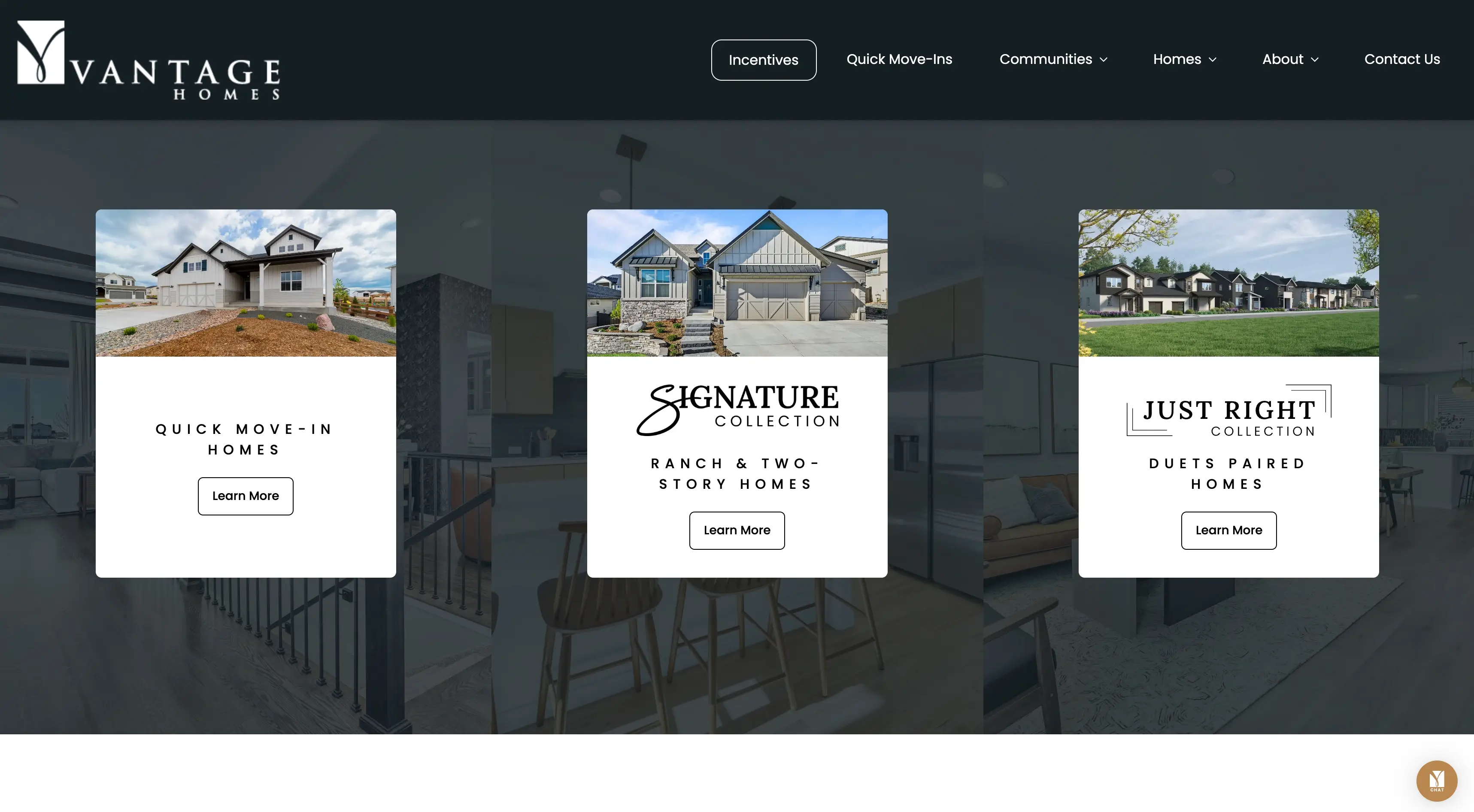 Vantage Homes Colorado Website — screenshot of responsive homepage